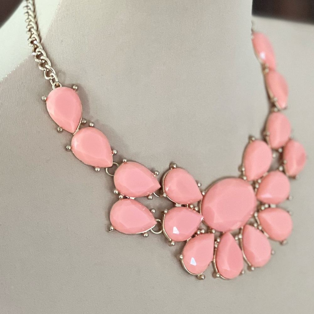 Light Coral Pink Statement Necklace - Picture 3 of 5